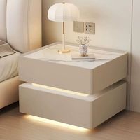 Table de Chevet d'Angle de Luxe à 2 Tiroirs, Meuble de Maison en Bois Moderne avec LED Intégrée, Tables de Nuit Intelligentes pour Chambre à Coucher (Vente en Gros)
