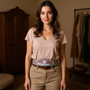 Cintura in tessuto ricamato Angelina Deparis 75x10,5 cm con design decorativo per donna - Product Image 1