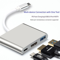 Adaptador USB C 3 en 1 al por mayor con cable, HDMI 4K, USB 3.0 y carga rápida PD de 100W, convertidor multipuerto de aluminio tipo C para laptop