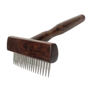 EBONY Wood Open Knot Comb Hair Double Row Design Sturdy Durable Pet Cat Nail Rake Brush For Dogs