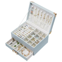 Boîte à bijoux double couche avec tiroir, organisateur de bijoux, étui de rangement pour colliers, bagues et boucles d'oreilles, vente en gros personnalisée