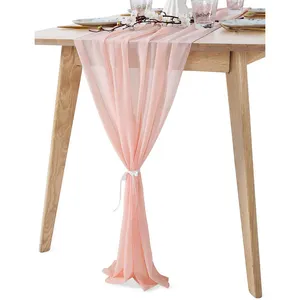wedding decoration 10 foot blushing pink chiffon table runner for party