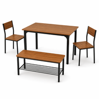 Table à manger en bois avec 2 chaises et banc de rangement, structure en métal noir, meubles de salle à manger pour la maison et la cuisine