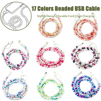 Câble de données USB perlé avec perles rondes brillantes dégradées, 2 en 1, multi-embouts, cordon de charge universel pour téléphone portable