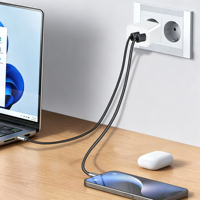 Chargeur rapide double port 65W PD 3.0/GaN QC3.0 SCP avec conception ignifuge pour téléphone portable, ordinateur portable, montre connectée (ports Type-C) OVP Electric