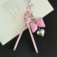 Gantungan Kunci Tali Kulit Kepang Korea Fashion Bow for Love, Ornamen Gantung Lucu, Liontin Tas, Gantungan Kunci