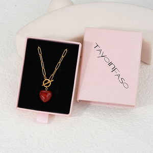 Collar con Colgante de Cadena de Eslabones en Forma de Corazón, Chapado en Oro y Plata, de Acero Inoxidable, Personalizado OEM, Unisex, de Ágata Natural, en Stock, de Moda - Product Image 6