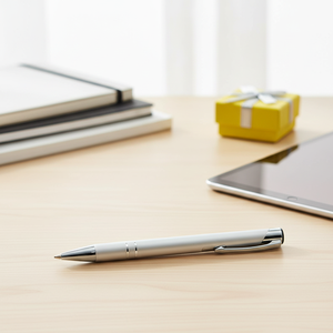 Penna a Sfera in Alluminio Argento con Logo Personalizzato, Larghezza di Scrittura 0.5/0.7mm, Penna a Scatto in Metallo, Penna Promozionale Gialla Originale - Product Image 2