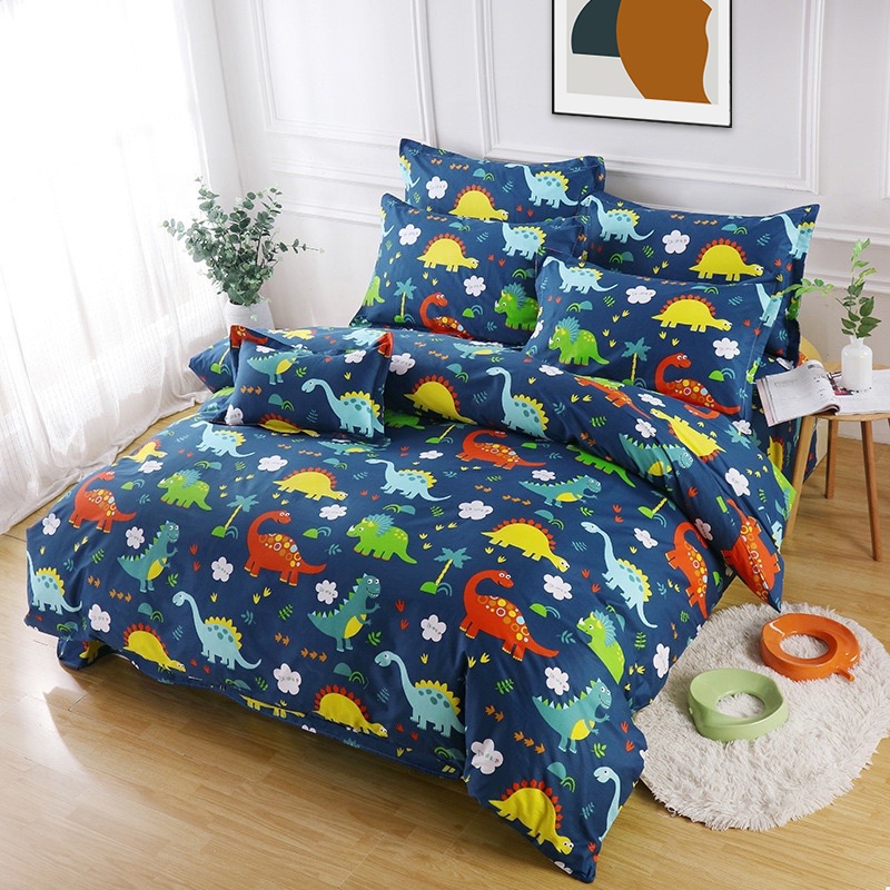 Рождество Яркий цветной зоопарк, с проектом динозавра из мультфильма, с принтом; 4 шт. 100% хлопок дети пододеяльник набор