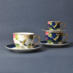 Commercio all'ingrosso di lusso in porcellana floreale caffè e tazzine Set oro reale cerchio sicuro per uso domestico e alberghi - Product Image 4