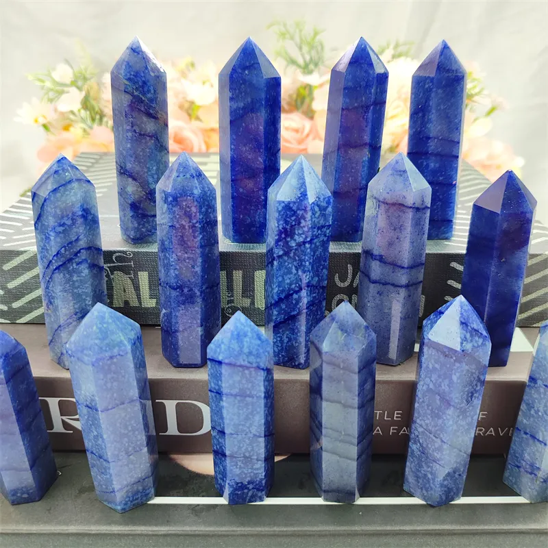 Kindfull Wholesale natural crystal wand Healing stone energy reiki 7 chakra blue aventurine tower point for decoration