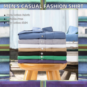 Vente en gros Chemise d'automne décontractée anti-rides à la mode 100% pur coton pour hommes, à simple boutonnage et à manches longues, de couleur unie et respirante - Product Image 2