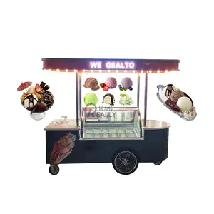 Jalan listrik Mini makanan keranjang Gelato truk Taco kios Hot Dog Freezer es krim roda tiga Gelato Freezer