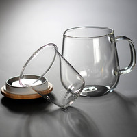 Tasse à café et à thé en verre borosilicate de 10 oz faite à la main avec infuseur, couvercle en bambou de luxe et ensemble de gobelets en bois, verrerie artisanale