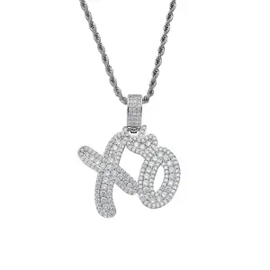 Wholesale Custom Hip Hop Pendant 18k Gold Punk Jewelry Paved CZ Lab Diamond XO Heart Pendant Necklace for Sale