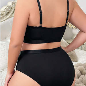 Black and gold color-blocked <b>lace</b> plus-size lingerie set, offering support, shaping, high <b>elasticity</b>, breathability, high - Product Image 2