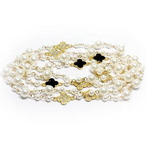Collar Largo Estilo Coreano Moyamiya, <span class=keywords><strong>Cadena</strong></span> de Aleación con Piedras Naturales, Chapado en Oro Rosa, Mariposa, Perlas de Doble Capa - Product Image 5