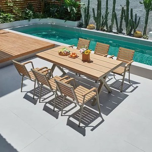 <b>Outdoor</b> Furniture Set French Coffee <b>Table</b> <b>Plastic</b> Wood Dining Set for Courtyard Villa Hotel & Park Use - Product Image 6