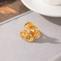 Anillo Pansy para Mujer, Oro, Texturizado, con Flor, Banda Dividida Ajustable, Martillado, Orgánico, Sólido, Brillante, Joyería Fina, Regalo