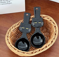 Ensemble de vaisselle en céramique de luxe léger, écologique, noir brillant, motif chat de dessin animé mignon, résistant au lave-vaisselle, vente en gros