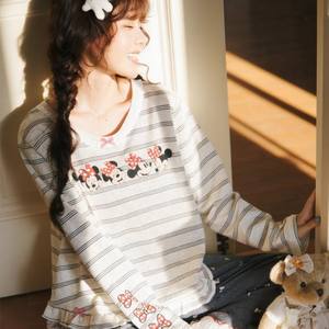 Conjunto de <span class=keywords><strong>Pijama</strong></span> de Otoño <span class=keywords><strong>Invierno</strong></span> para <span class=keywords><strong>Mujer</strong></span>, Diseño de <span class=keywords><strong>Mickey</strong></span> Mouse a Rayas, Manga Larga y Pantalones Largos, Apto para Usar en Casa o como Ropa Exterior - Product Image 4