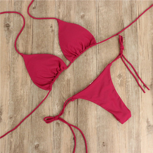 WoYing-Conjunto de <span class=keywords><strong>Bikini</strong></span> liso para mujer, bañador Sexy con Tanga y lazo lateral, traje de baño de estilo vendaje - Product Image 6