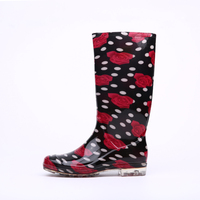Bottes de pluie longues en PVC à motif floral imprimé sur toute la surface, couleur OEM, pour femme, style mode