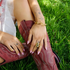 Geometric Hollow <b>Titanium</b> Steel Bracelet For Women With Ring Buckle Gold Color Fashion <b>Chain</b> Link Jewelry - Product Image 3