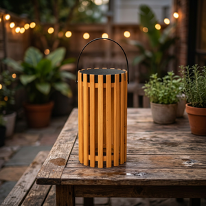 Modern Wooden <b>Lantern</b> <b>Lampshade</b> Slatted Cylindrical Light Cover with Handle 5W for Garden Courtyard Decor - Product Image 2