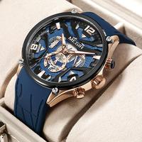 Montre pour homme Megir 2222G 2222, montre unique et tendance, bracelet en silicone, chronographe étanche, luminescent, montre-bracelet à quartz sport pour homme