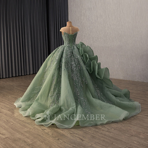 251131 Unique Green Sequined Beading Appliques Lace Crystal <b>Ruffle</b> Natural Waistline Quinceanera Party Ball Gown Women's <b>Dress</b> - Product Image 3