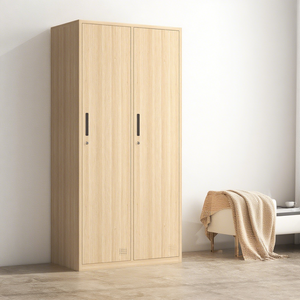 Armoire métallique à 2 portes, casier de rangement en métal, casier scolaire ou de gymnase, armoire de personnel en acier avec impression par transfert à motif bois - Product Image 1