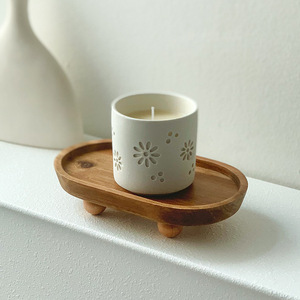 <span class=keywords><strong>Plateau</strong></span> ovale sur piétement en bois d'acacia avec pieds sphériques, support décoratif nordique pour bijoux, bougies et savons, pour la décoration intérieure et la cuisine - Product Image 1