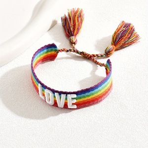 Nueva Pulsera Bordada con Letras de <span class=keywords><strong>Amor</strong></span>, Hecha a Mano, Arcoíris, <span class=keywords><strong>Amistad</strong></span>, Orgullo <span class=keywords><strong>Gay</strong></span>, con Borlas - Product Image 5