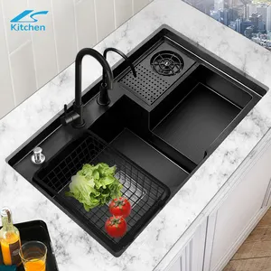 Artifact Black Sink Outdoor Sink Station Step Sus 304 Stainless Steel Kitchen Sink With Cup Washer