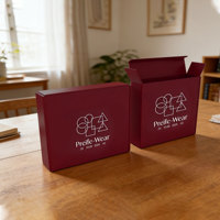 Caja de Cartón Plegable con Logotipo Personalizado, Patrón Geométrico Borgoña, Laminación Mate, Empaque Rectangular de Lujo para Ropa