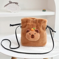 Sac d'école en peluche Capybara doux et chaud Sac à cordon en peluche Kapibara Capybara Sac à bandoulière de rangement à la mode