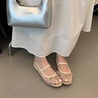Sepatu Wanita Kasual Musim Panas Model Slip On, Ujung Persegi, Bagian Atas Transparan, Hiasan Rhinestone, Aksen Pita, Laris Manis