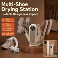 Séchoir à chaussures électrique pliable multifonctionnel avec 4 bras extensibles, température constante 48°C, circulation d'air chaud à 360°, numérique