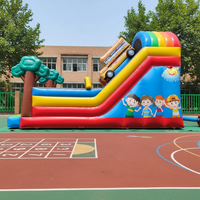 Toboggan Gonflable Géant pour Enfants, Thème Bus Scolaire Aventure, Toboggan Géant de la Jungle, Structure de Saut en PVC de Qualité Commerciale pour Location de Fêtes en Extérieur