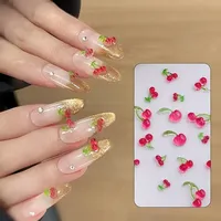 Décorations d'ongles 3D en résine rouge cerise, 6/12 grilles, strass en cristal, breloques pour nail art en plastique durable