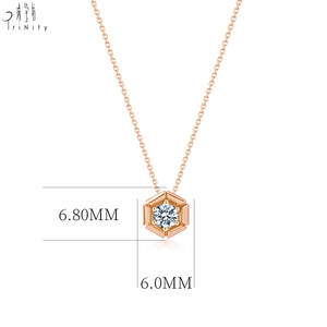 Collier pendentif hexagonal miniature en or rose 18 carats massif, serti d'un diamant naturel, style tendance, bijoux fins exclusifs pour femme, idéal pour un cadeau. - Product Image 5