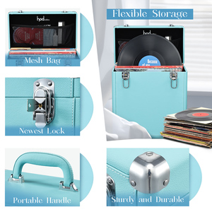 Boîte de rangement pour disques vinyles de 12 pouces avec serrure, poignée de couvercle et pochette en filet pour ranger plus de 30 albums de disques vinyles précieux - Product Image 4