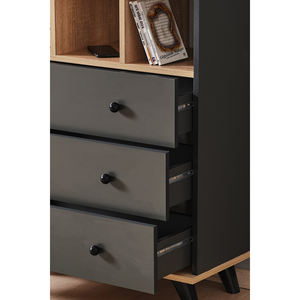 Commode de chambre moderne BABIL à 3 tiroirs et 3 étagères ouvertes, en chêne et métal, meuble de rangement modulaire, table de chevet pour salon - Product Image 2