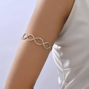 Minimalist Hollow Metal <b>Infinity</b> Symbol Arm Cuff: Unique Twisted Geometric Punk Adjustable Open <b>Bracelet</b> and Body Chain - Product Image 3