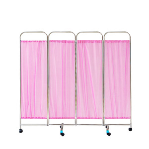 Biombo plegable de acero inoxidable con ruedas para dividir espacios en hospitales y clínicas, con cubierta de tela no tejida azul. - Product Image 2