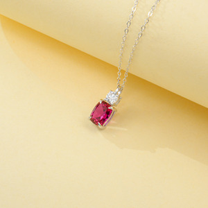 925 Sterling Silver Lab Created Ruby Pendant Necklace for Women - Product Image 3