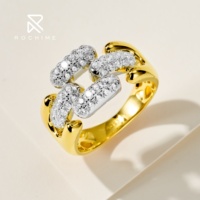 Bague chaîne cubaine vintage Rochime en argent sterling 925 plaqué or avec zircon cubique, bijoux pour femmes