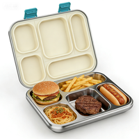 Boîte à lunch rectangulaire en acier inoxydable à 5 compartiments, sans BPA, résistante au lave-vaisselle, étanche, avec couvercle en silicone, récipient alimentaire