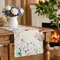 Chemin de table et décoration d'été en polyester lavable, motif floral eucalyptus et lavande, style vintage, pour usage intérieur/extérieur